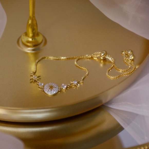 NEW 14K Gold Plated Diamond Star Bracelet a - Picture 4 of 7